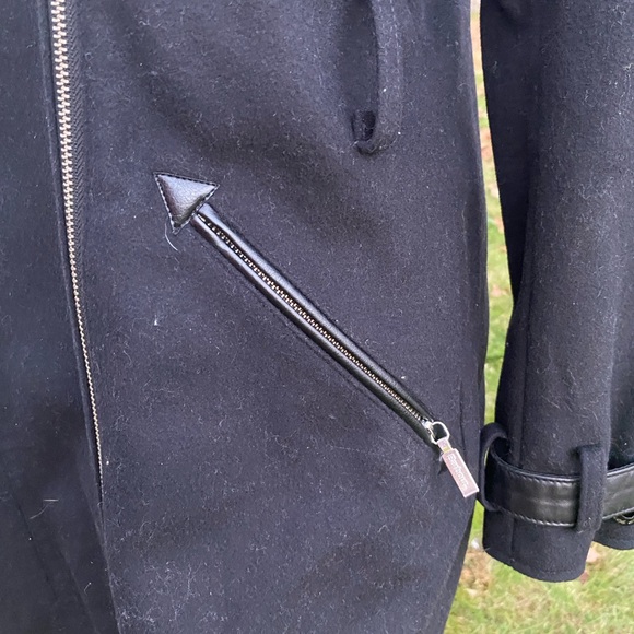 Barbour Black Wool Motorcycle Coat with Zipper Accents - Picture 4 of 14